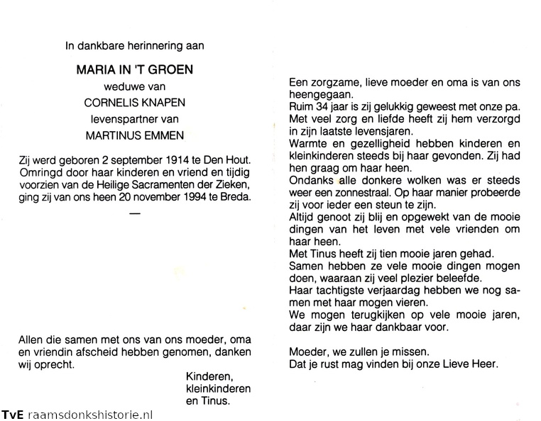 Maria in t Groen (vr) Martinus Emmen Cornelis Knapen