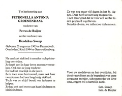 Petronella Antonia Groenendaal Petrus de Ruijter Hendrikus Sweep