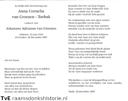 Anna Cornelia van Groesen Johannes Adrianus Toebak