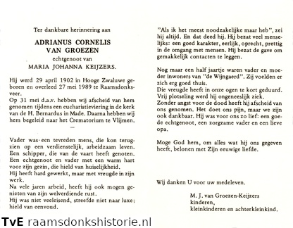 Adrianus Cornelis van Groezen Maria Johanna Keijzers