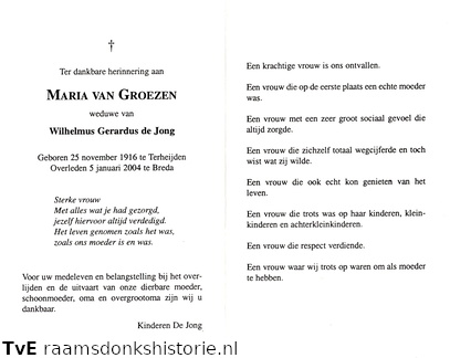 Maria van Groezen Wilhelmus Gerardus de Jong