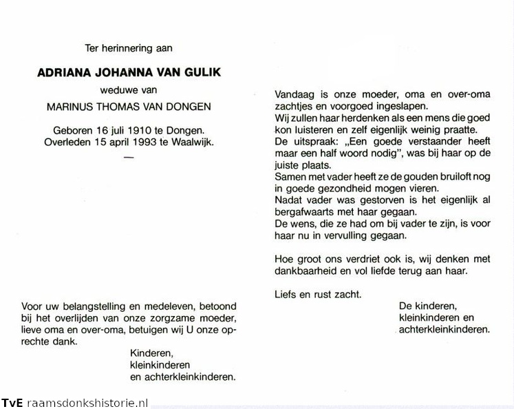 Adriana Johanna van Gulik Marinus Thomas van Dongen