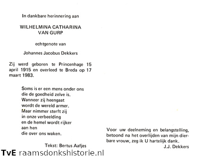 Wilhelmina Catharina van Gurp Johannes Jacobus Dekkers