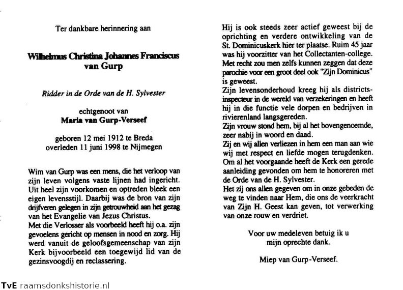 Wilhelmus Christina Johannes Franciscus van Gurp Maria Verseef