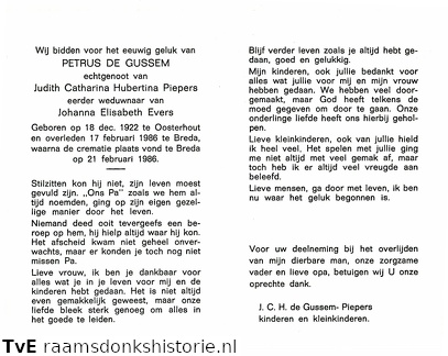 Petrus de Gussem Judith Catharina Hubertina Piepers  Johanna Elisabeth Evers