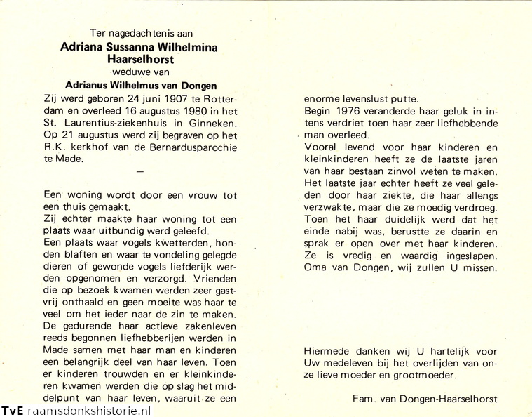 Adriana Sussanna Wilhelmina Haarselhorst Adrianus Wilhelmus van Dongen