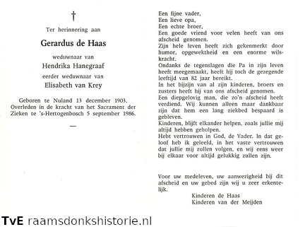 Gerardus de Haas Hendrika Hanegraaf-Elisabeth van Krey