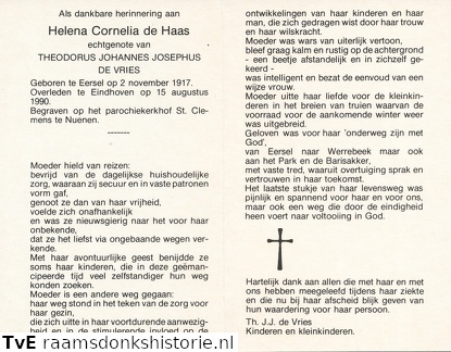 Helena Cornelia de Haas Theodorus Johannes Josephus de Vries