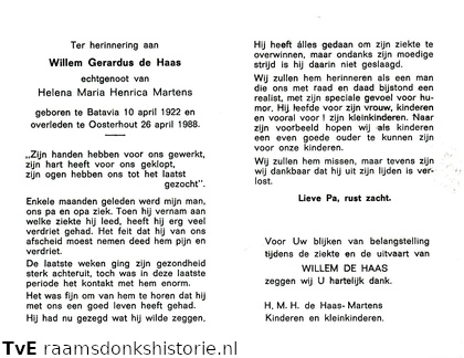 Willem Gerardus de Haas Helena Maria Henrica Martens