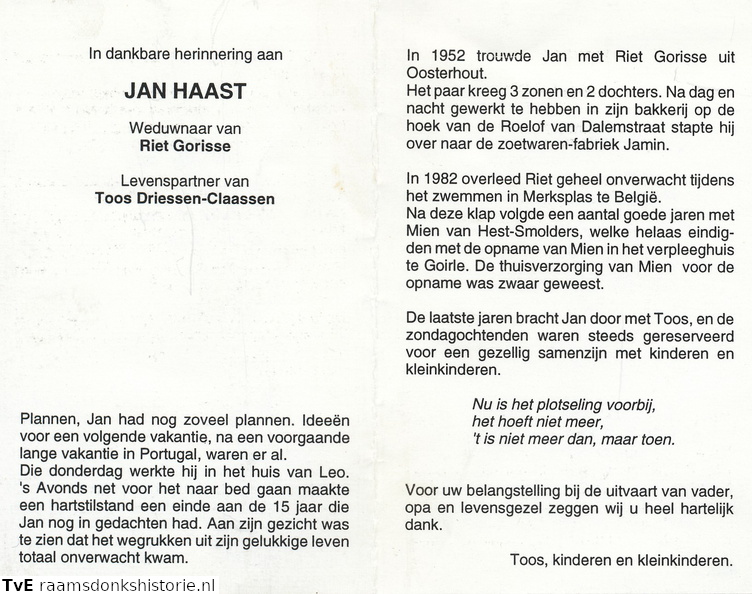 Jan Haast Riet Gorisse  (lp) Toos Driessen-Claassen