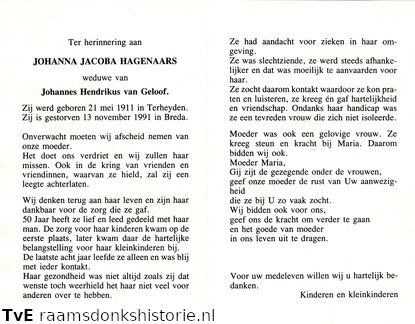 Johanna Jacoba Hagenaars Johannes Hendrikus van Geloof