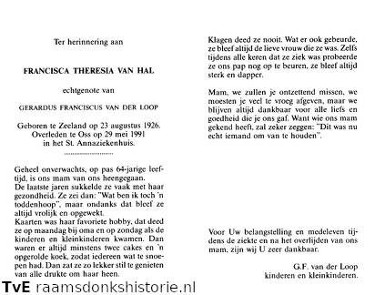Francisca Theresia van Hal Gerardus Franciscus van der Loop