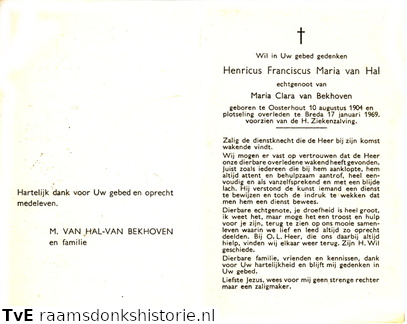 Henricus Franciscus Maria van Hal Maria Clara van Bekhoven
