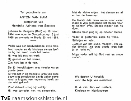 Anton van Ham Hendrika Adriana van Seeters