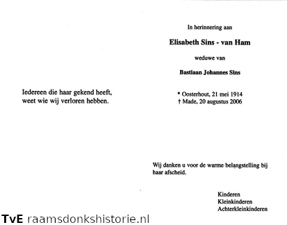 Elisabeth van Ham Bastiaan Johannes Sins