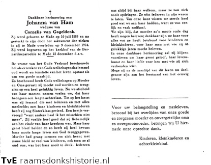 Johanna van Ham Cornelis van Gageldonk
