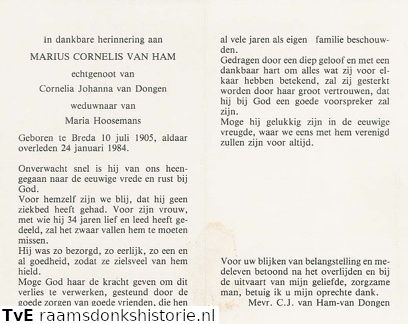 Marius Cornelis van Ham Cornelia Johanna van Dongen  Maria Hoosemans