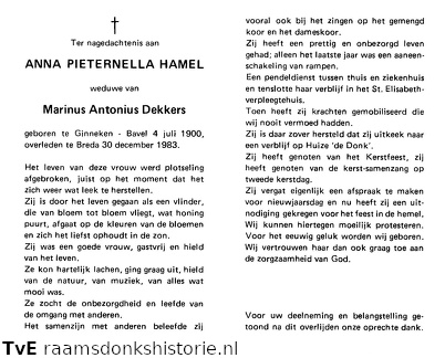 Anna Pieternella Hamel Marinus Antonius Dekkers
