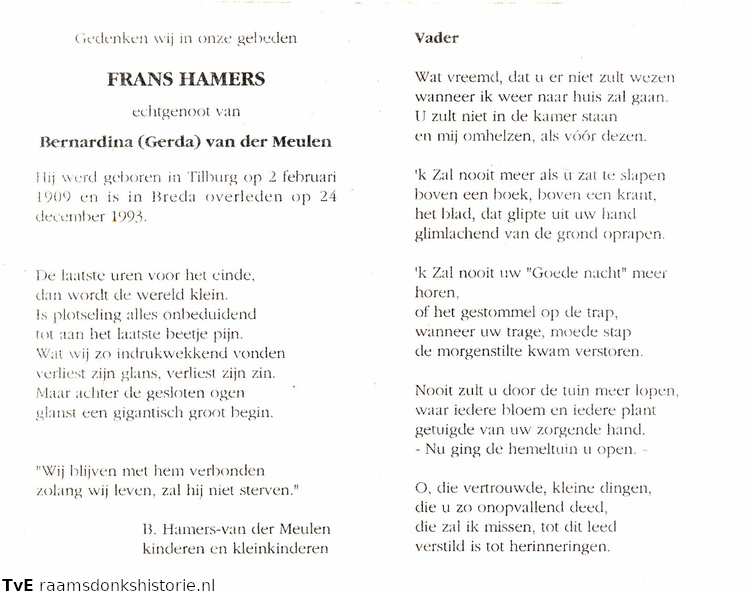 Frans Hamers Bernardina van der Meulen