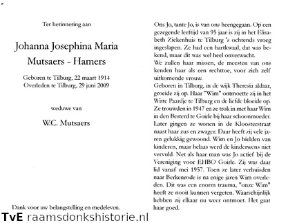 Johanna Josephina Maria Hamers WC Mutsaers