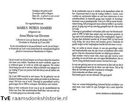 Marius Petrus Hamers Anna Maria van Doveren
