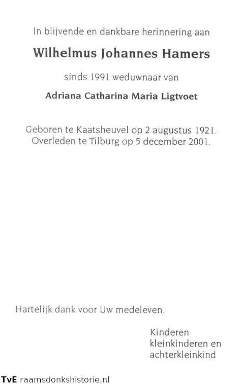 Wilhelmus Johannes Hamers Adriana Catharina Maria Ligtvoet