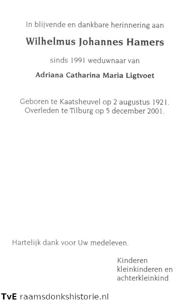 Wilhelmus Johannes Hamers Adriana Catharina Maria Ligtvoet