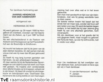 Hendricus van der Hamsvoort Hermanna de Roo