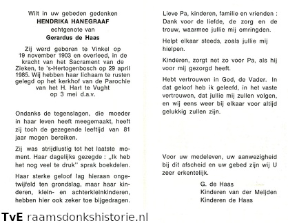 Hendrika Hanegraaf Gerardus de Haas