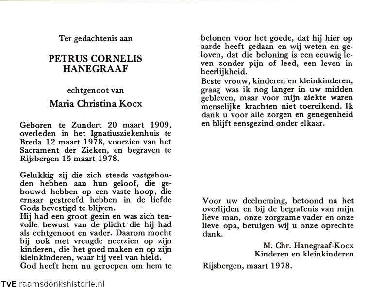 Petrus Cornelis Hanegraaf Maria Christina Kocx