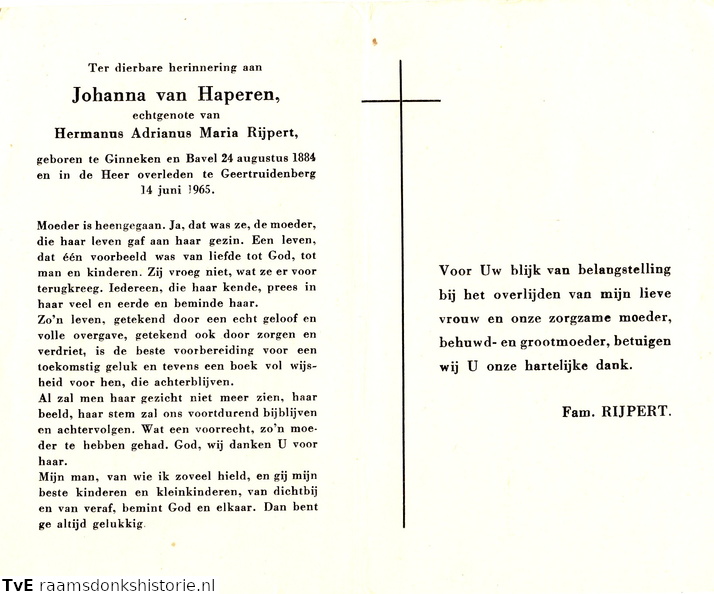 Johanna van Haperen Hermanus Adrianus Maria Rijpert