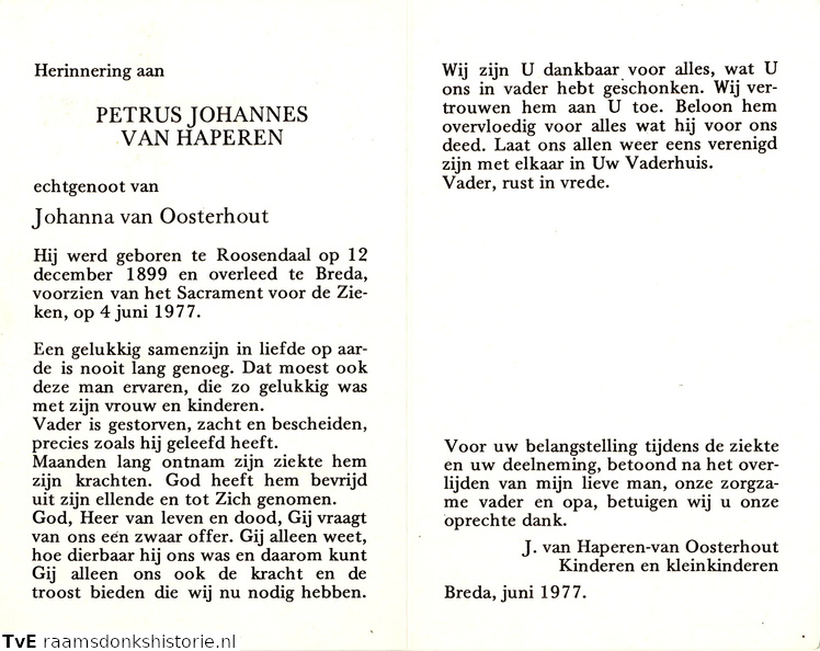 Petrus Johannes van Haperen Johana van Oosterhout