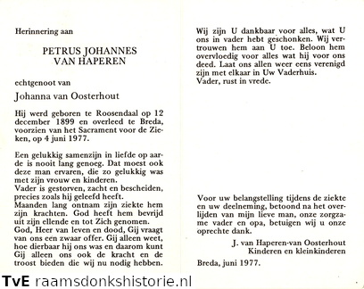 Petrus Johannes van Haperen Johana van Oosterhout