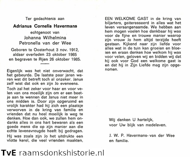 Adrianus Cornelis Havermans Johanna Wilhelmina Petronella van der Wee