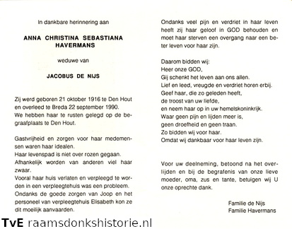 Anna Christina Sebastiana Havermans Jacobus de Nijs