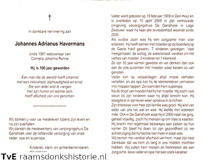 Johannes Adrianus Havermans Cornelia Johanna Renne