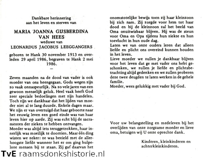 Maria Joanna Gijsberdina van Hees Leonardus Jacobus Leeggangers