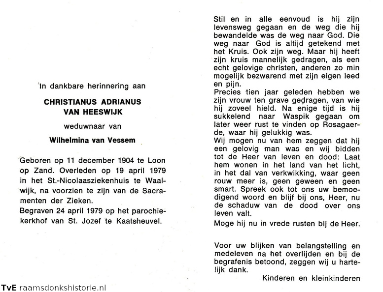 Christianus Adrianus van Heeswijk Wilhelmina van Vessem