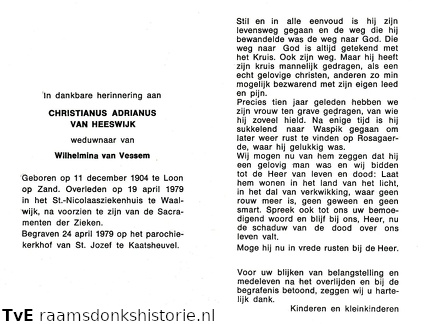 Christianus Adrianus van Heeswijk Wilhelmina van Vessem