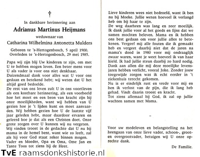 Adrianus Martinus Heijmans Catharina Wilhelmina Antonetta Mulders