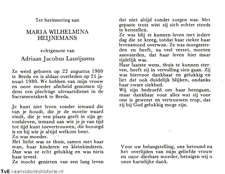 Maria Wilhelmina Heijnemans Adriaan Jacobus Laurijssens