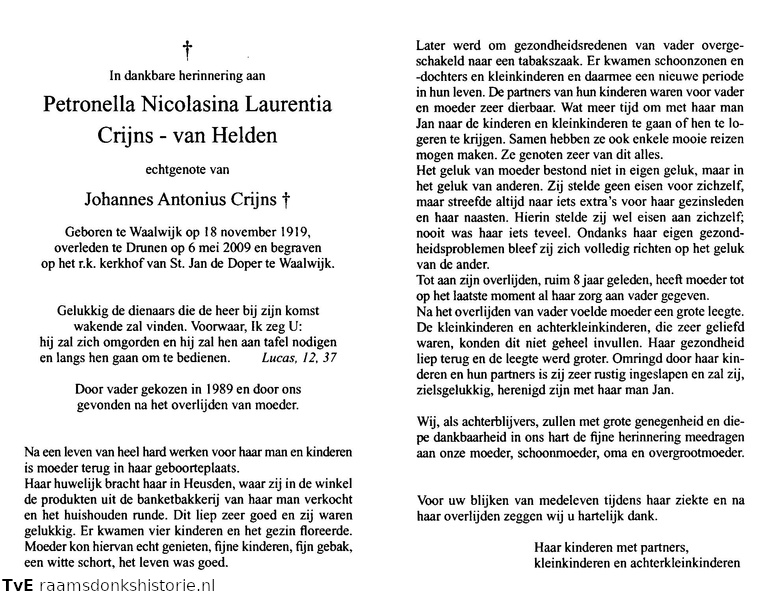 Helden van Petronella Nicolasina Laurentia van Helden Johannes Antonius Crijns