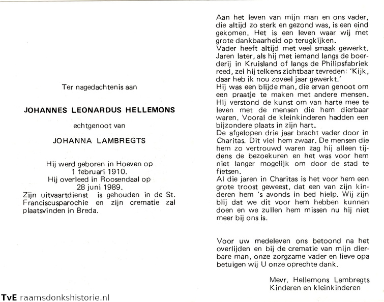 Johannes Leonardus Hellemons Johanna Lambregts