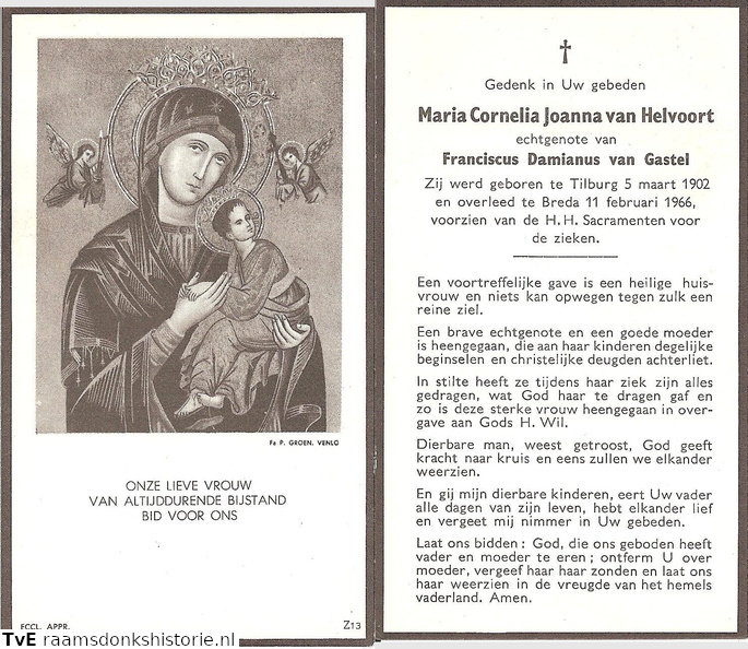 Maria Cornelia Joanna van Helvoort Franciscus Damianus van Gastel