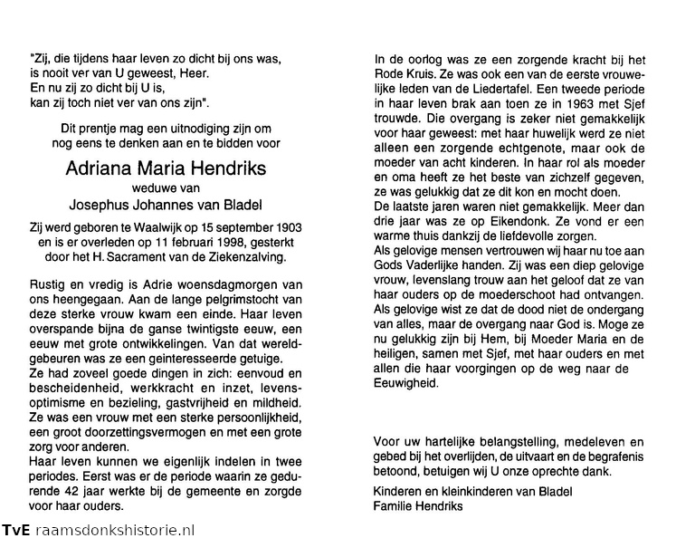 Adriana Maria Hendriks Josephus Johannes van Bladel