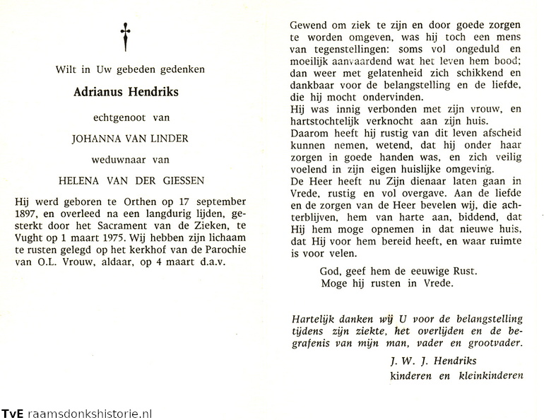 Adrianus Hendriks Johanna van Linder-Helena van der Giessen
