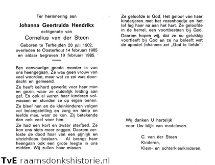 Johanna Geertruida Hendrikx Cornelius van der Steen