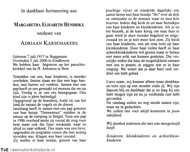 Margaretha Elisabeth Hendrikx Adriaan Karsemakers