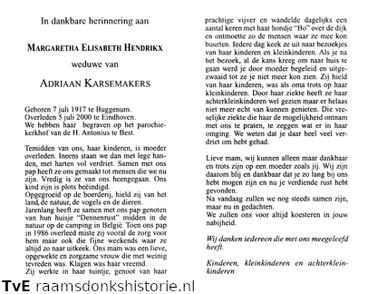Margaretha Elisabeth Hendrikx Adriaan Karsemakers