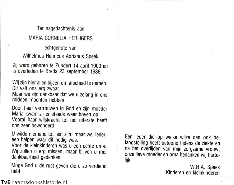 Maria Cornelia Herijgers Wilhelmus Henricus Adrianus Speek